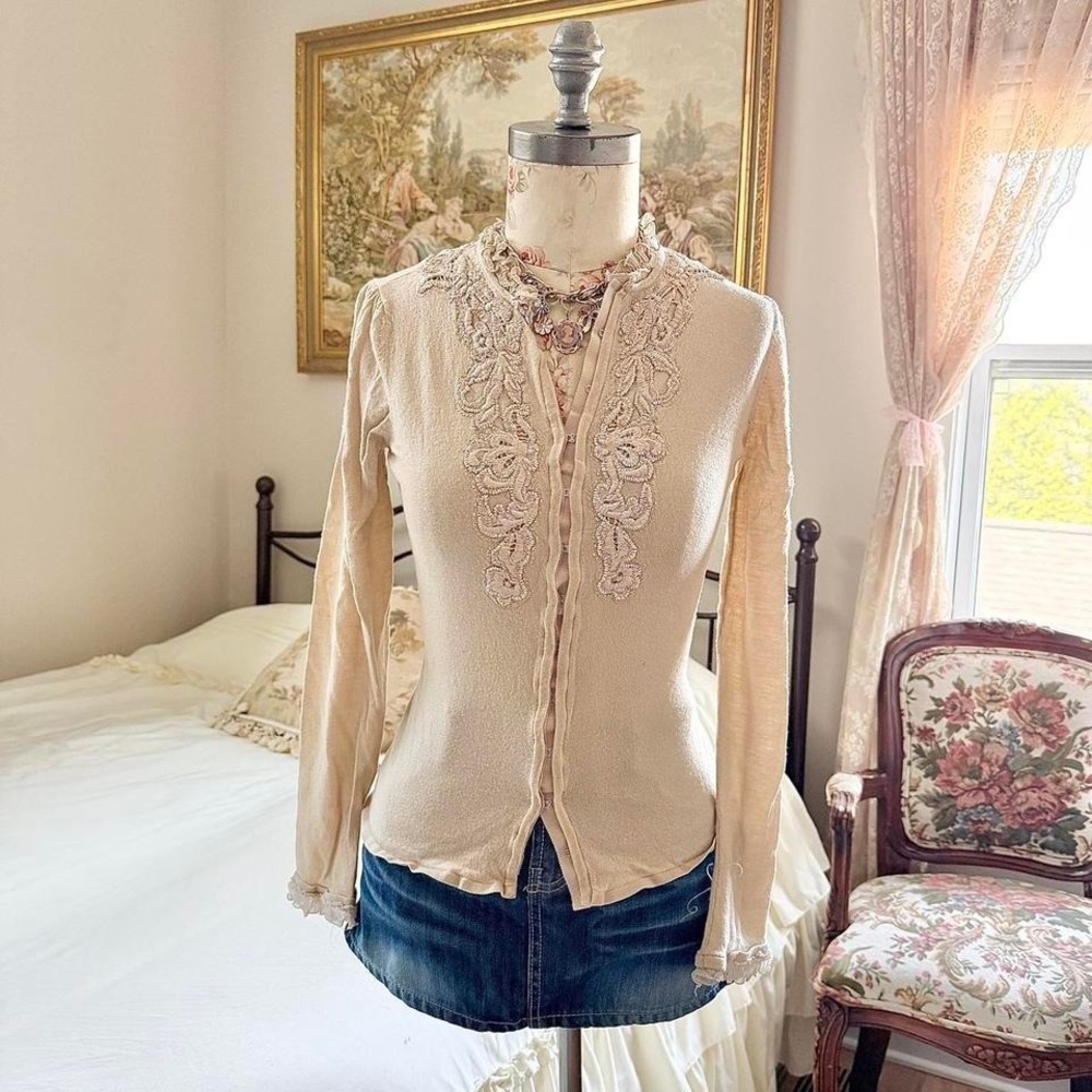 Fairy Wool Cardigan Y2k Elie Tahari Cream Wool Cardigan Size Medium